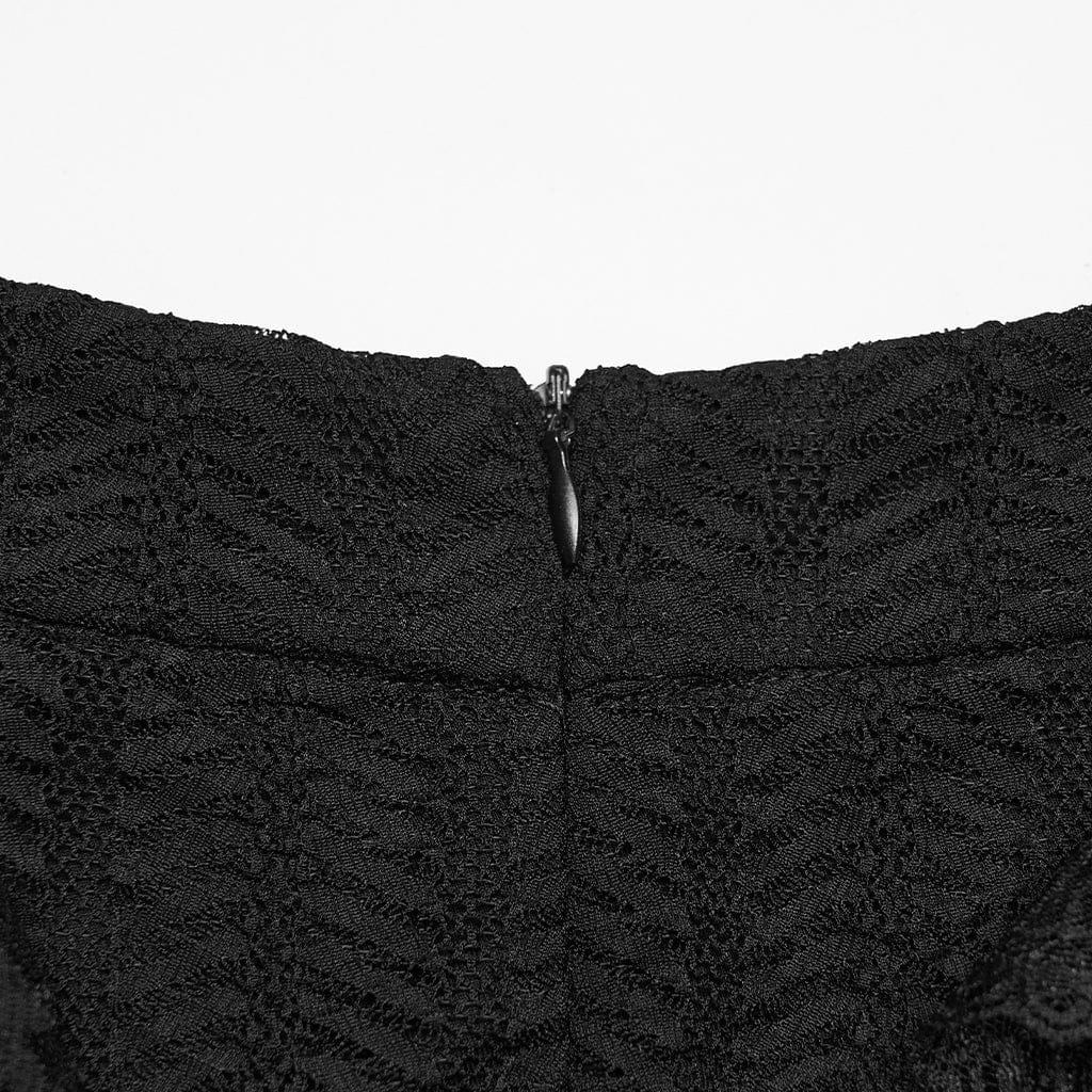 PUNK RAVE Women's Gothic Layered Ruffled Lace Mermaid Skirt