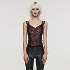 PUNK RAVE Women's Gothic Leaf Printed Buckle Vest