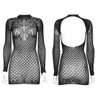 PUNK RAVE Women's Gothic Mesh Cutout Sheer Long Sleeved Dress