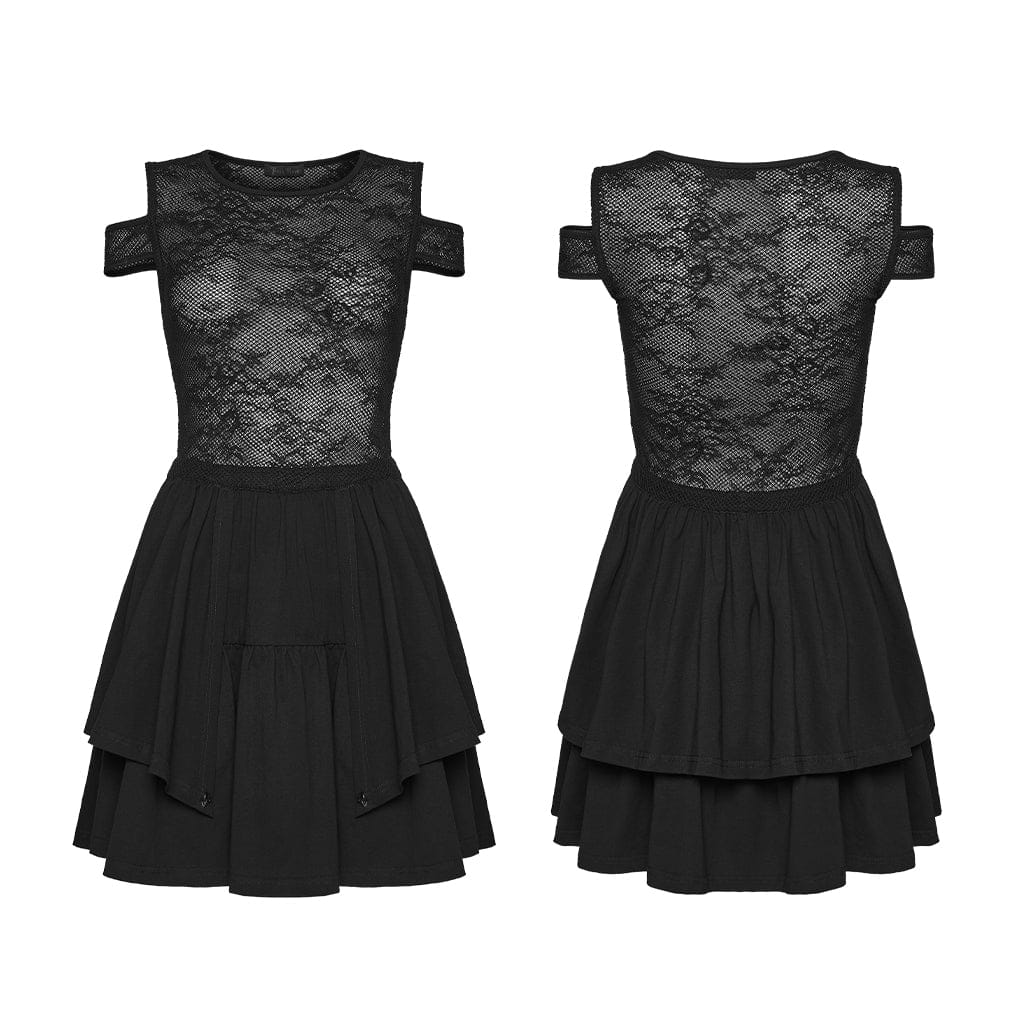 PUNK RAVE Women's Gothic Mesh Sheer Cutout Short Dress