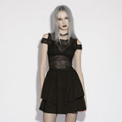 PUNK RAVE Women's Gothic Mesh Sheer Cutout Short Dress Graduation Dress