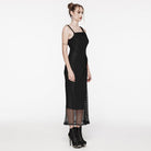 PUNK RAVE Women's Gothic Mesh Splice Drawstring Slip Dress Black