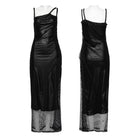 PUNK RAVE Women's Gothic Mesh Splice Drawstring Slip Dress Black