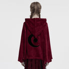 PUNK RAVE Women's Gothic Moon Embroidered Velvet Hooded Coat Red