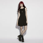 PUNK RAVE Women's Gothic Moon Phase Printed Sleeveless Dress Graduation Dress