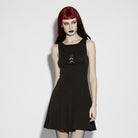 PUNK RAVE Women's Gothic Moon Phase Printed Sleeveless Dress Graduation Dress