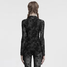 PUNK RAVE Women's Gothic Moon Printed Ruched Mesh Shirt Grey