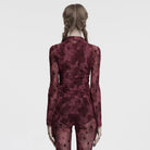 PUNK RAVE Women's Gothic Moon Printed Ruched Mesh Shirt Red