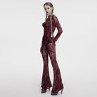 PUNK RAVE Women's Gothic Moon Printed Ruched Mesh Shirt Red