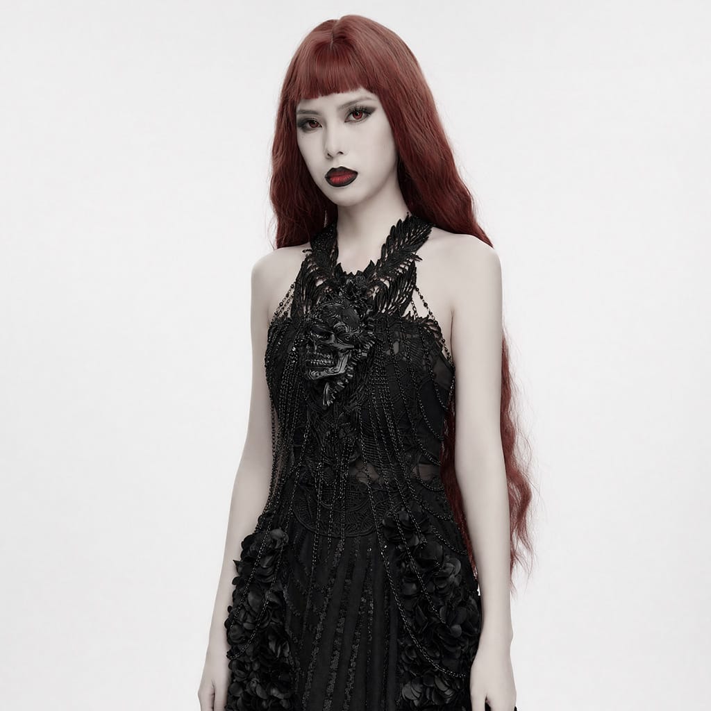 PUNK RAVE Women's Gothic Multilayer Chain Skull Body Harness