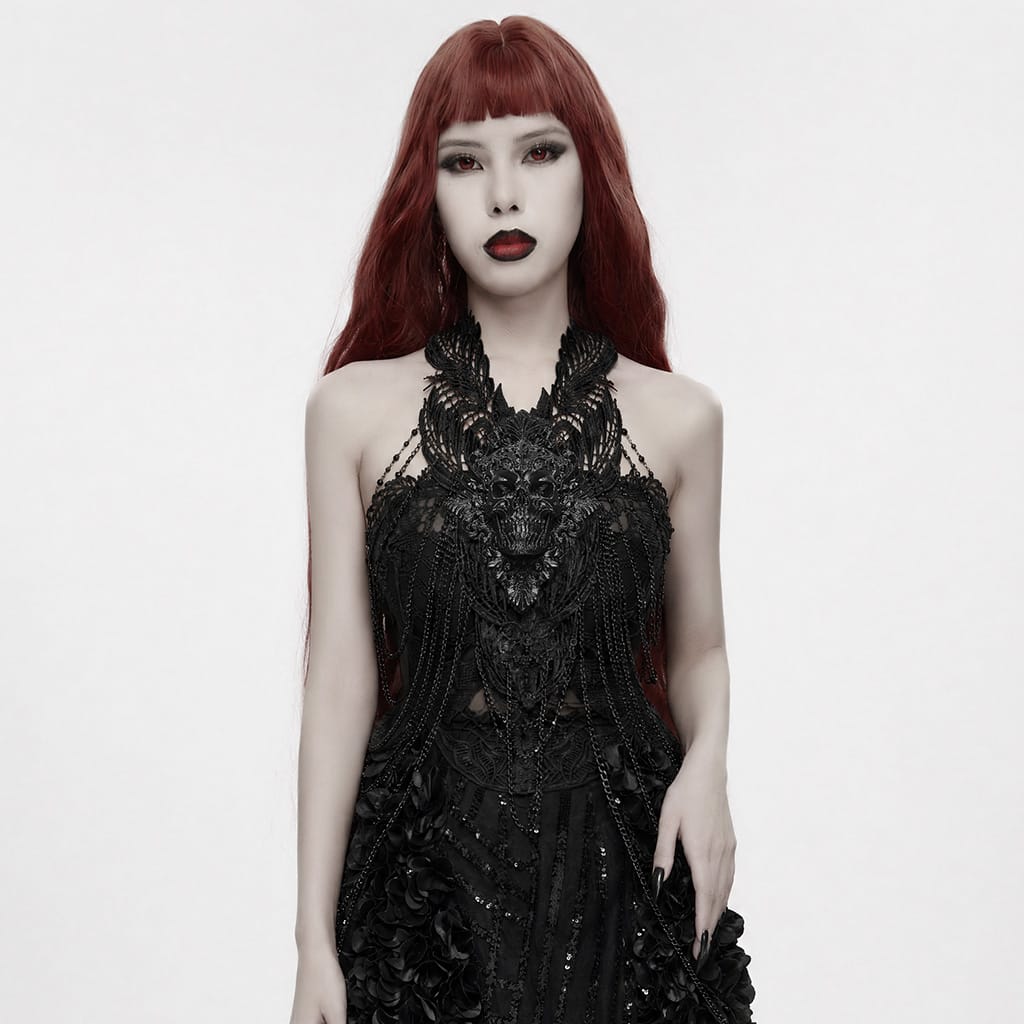 PUNK RAVE Women's Gothic Multilayer Chain Skull Body Harness