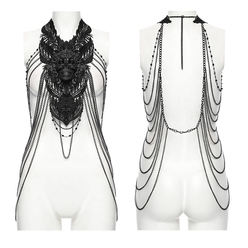 PUNK RAVE Women's Gothic Multilayer Chain Skull Body Harness