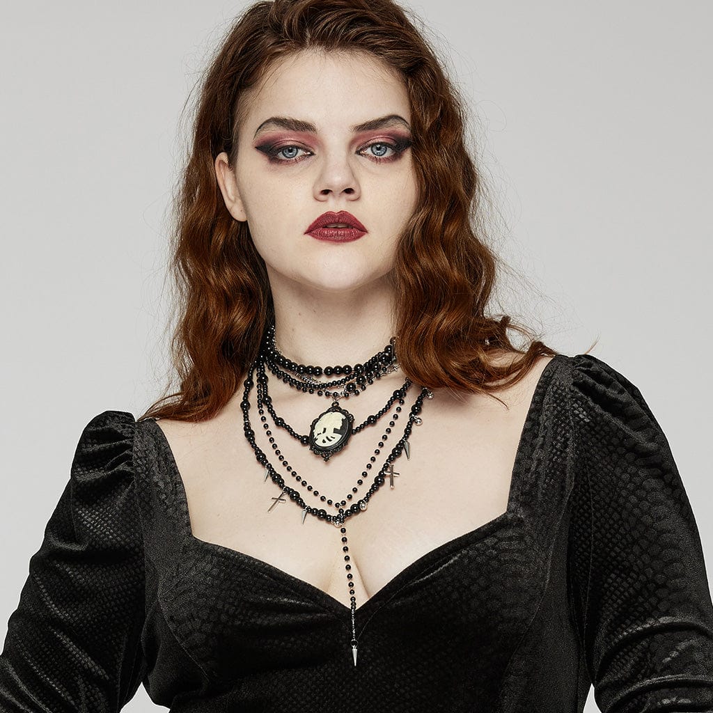 PUNK RAVE Women's Gothic Multilayered Beads Necklace