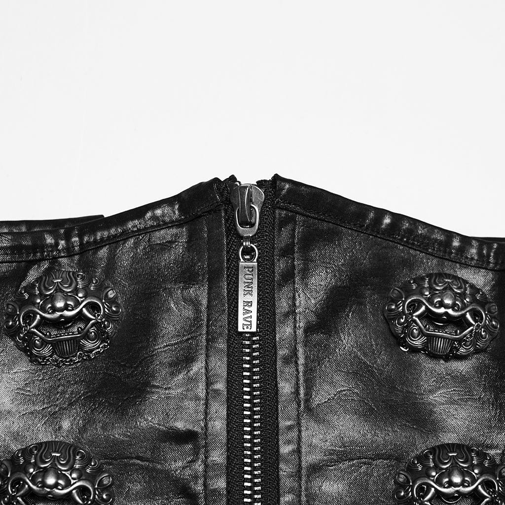 PUNK RAVE Women's Gothic New Chinese Style Spirit Beast Zip Underbust Corset