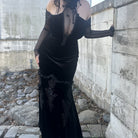 PUNK RAVE Women's Gothic Off Shoulder Mesh Splice Velvet Dress