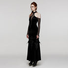 PUNK RAVE Women's Gothic Off Shoulder Mesh Splice Velvet Dress