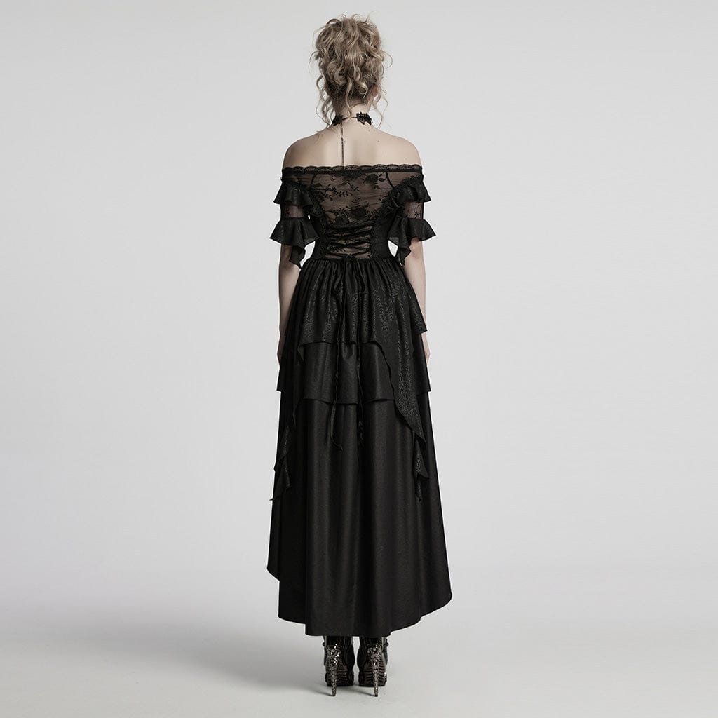 PUNK RAVE Women's Gothic Off-the-shoulder High/low Prom Dress