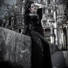PUNK RAVE Women's Gothic Off-the-shoulder Lace Splice Velvet Gown Dress