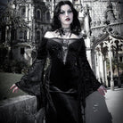 PUNK RAVE Women's Gothic Off-the-shoulder Lace Splice Velvet Gown Dress