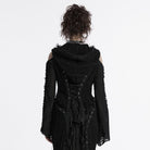 PUNK RAVE Women's Gothic Off-the-shoulder Ripped Black Knitted Coat with Hood