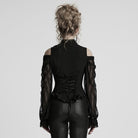 PUNK RAVE Women's Gothic Off-the-shoulder Ruffled Lace-up Shirt