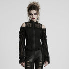 PUNK RAVE Women's Gothic Off-the-shoulder Ruffled Lace-up Shirt