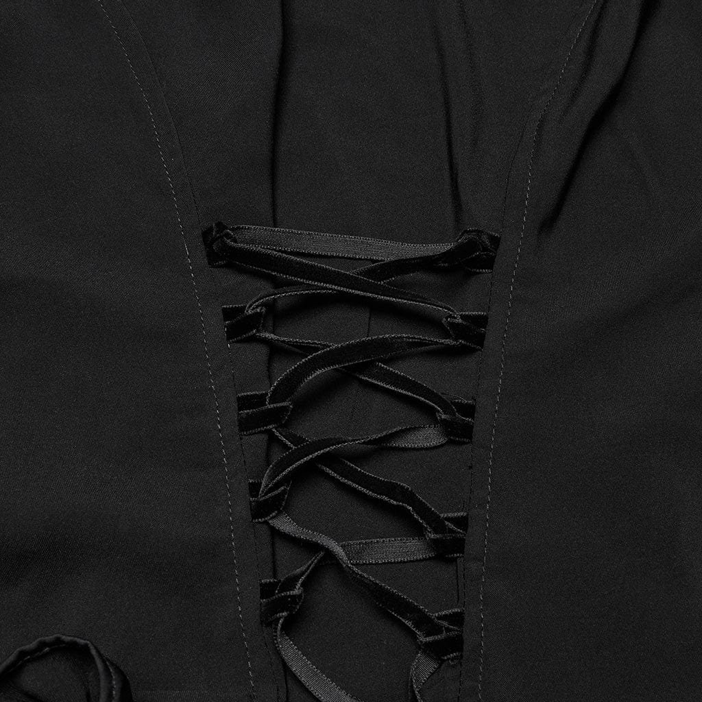 PUNK RAVE Women's Gothic Off-the-shoulder Ruffled Lace-up Shirt