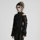 PUNK RAVE Women's Gothic Off-the-shoulder Ruffled Lace-up Shirt