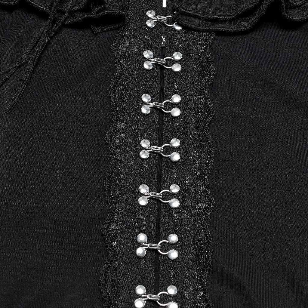 PUNK RAVE Women's Gothic Off-the-shoulder Ruffled Ripped Shirt