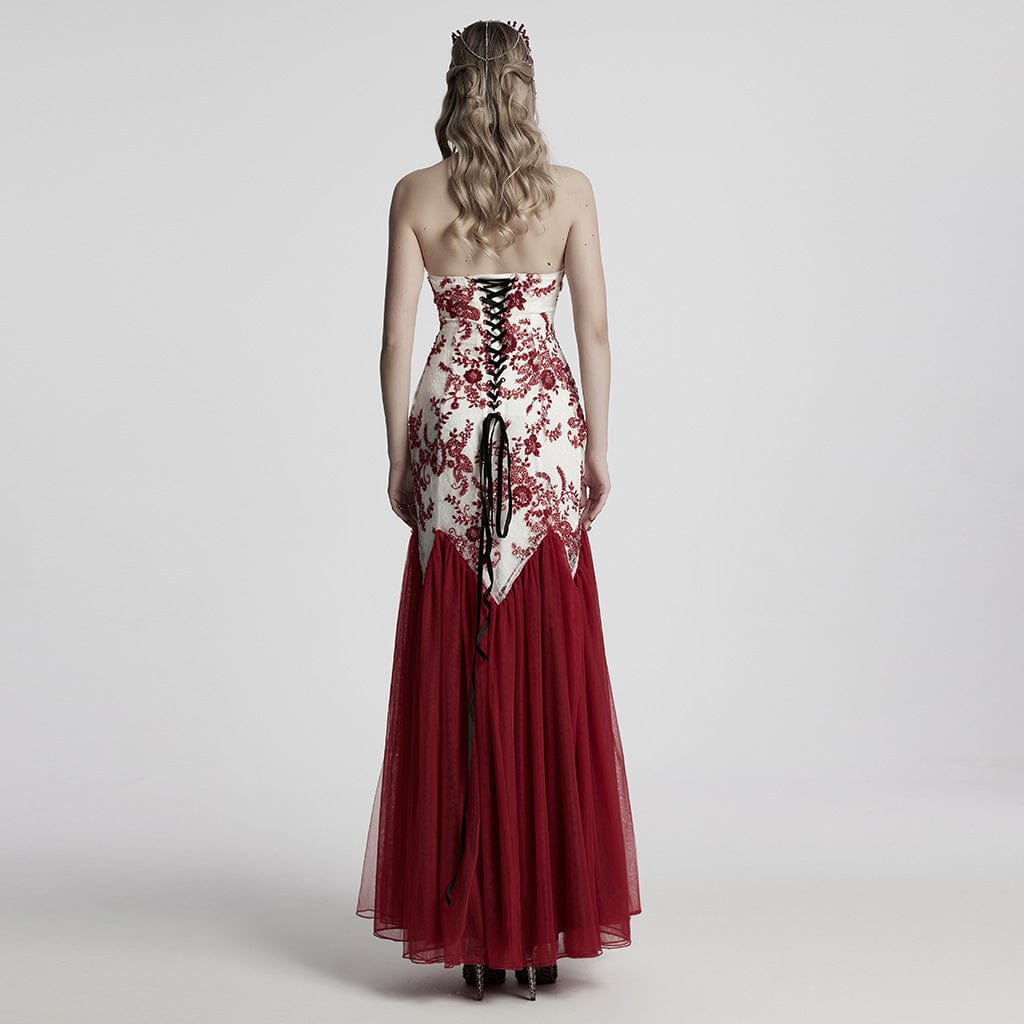 PUNK RAVE Women's Gothic Off-the-shoulder Sequin Lace Gown Fishtail Dress