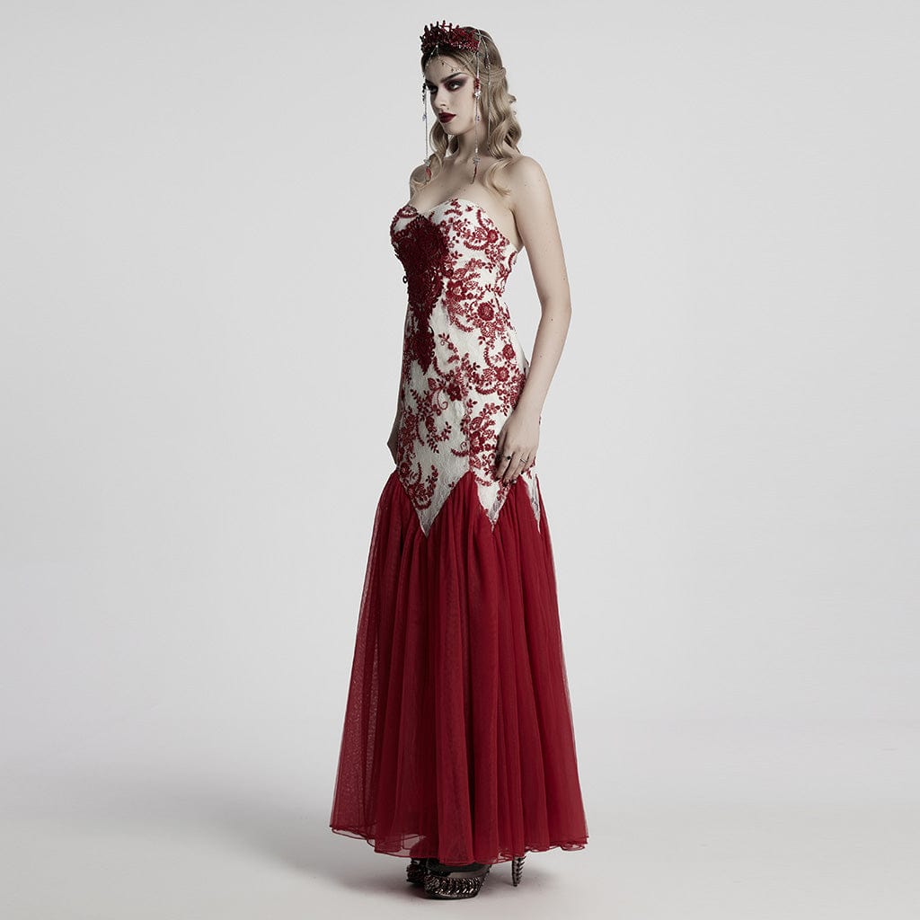 PUNK RAVE Women's Gothic Off-the-shoulder Sequin Lace Gown Fishtail Dress
