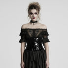 PUNK RAVE Women's Gothic Patent Leather Underbust Corset Black