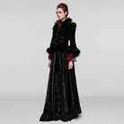 PUNK RAVE Women's Gothic Plunging Faux Fur Splice Velvet Coat
