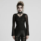 PUNK RAVE Women's Gothic Plunging Flared Sleeved Lace-up Shirt