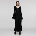 PUNK RAVE Women's Gothic Plunging Floral Embroidered Dress