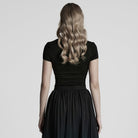 PUNK RAVE Women's Gothic Plunging Floral Embroidered T-shirt