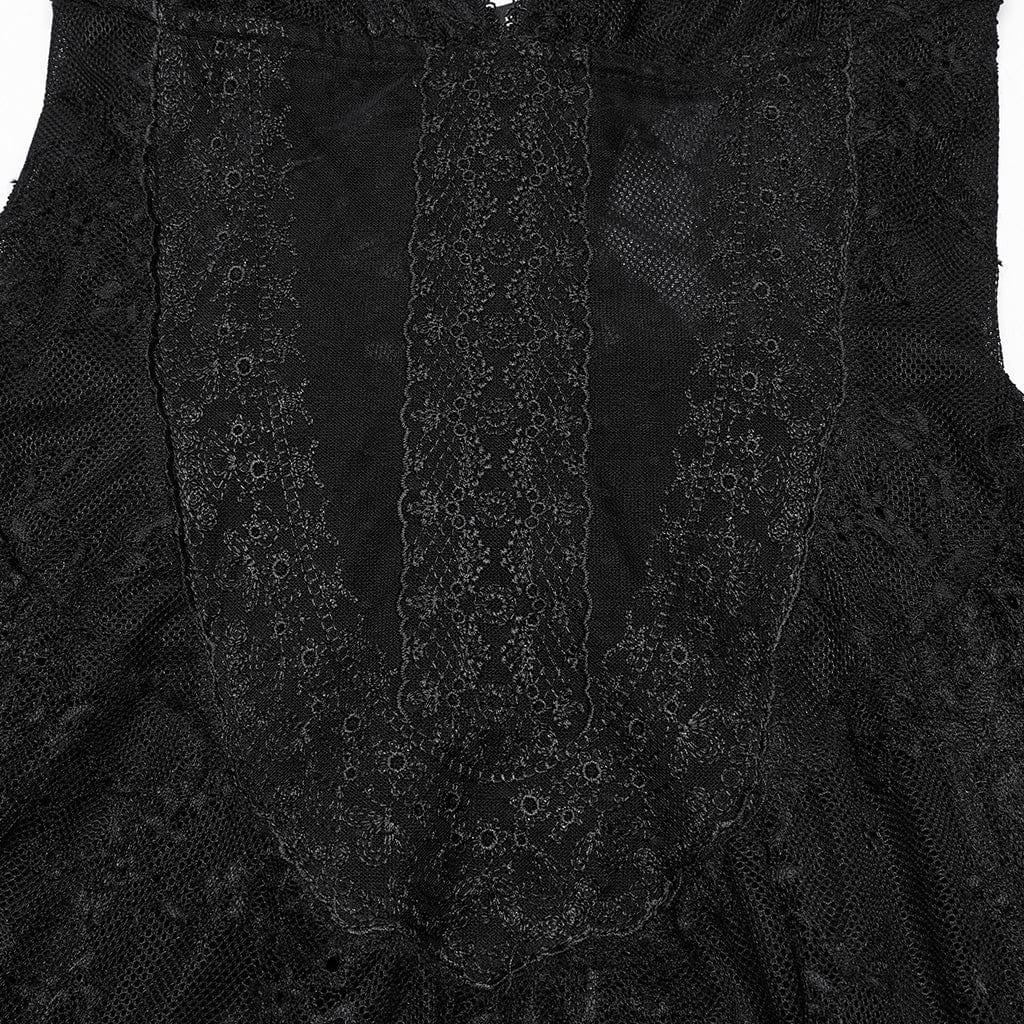 PUNK RAVE Women's Gothic Plunging Lace Evening Slip Dress