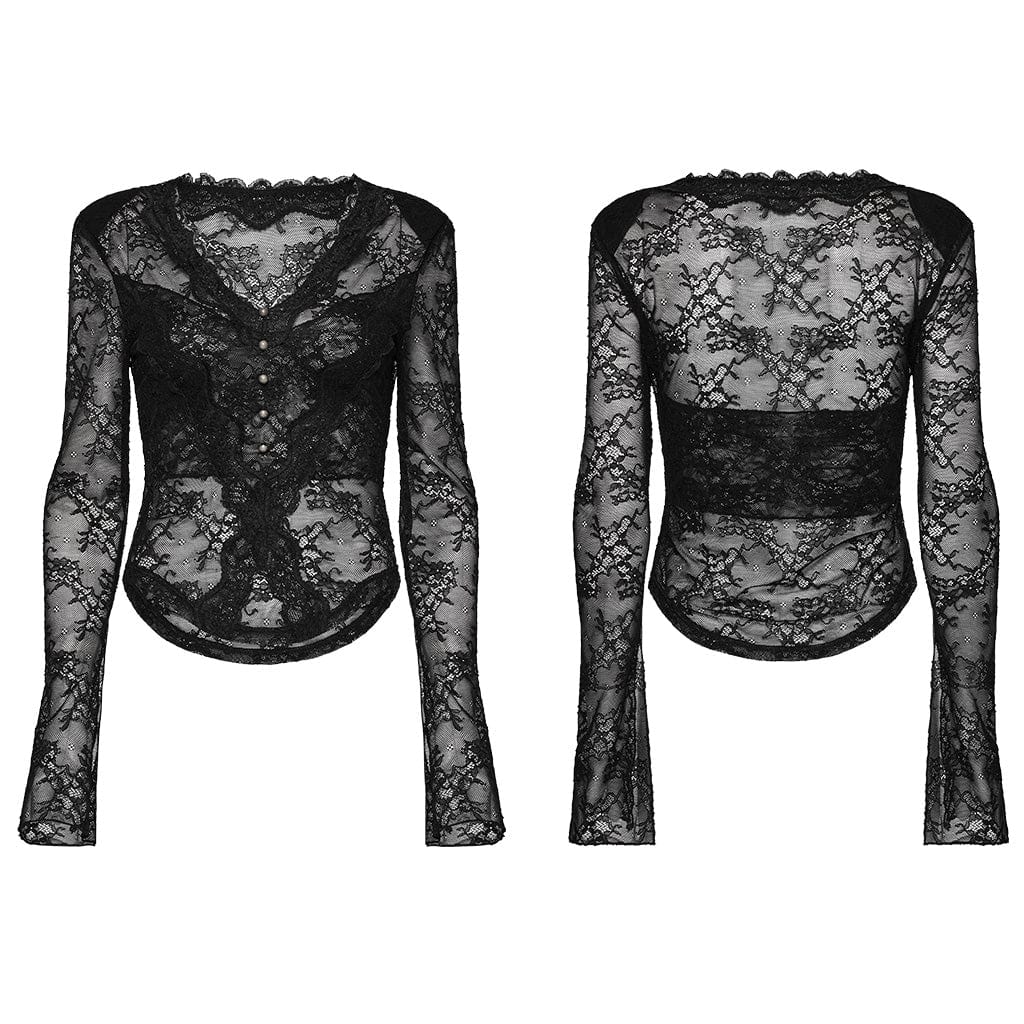 PUNK RAVE Women's Gothic Plunging Lace Shirt