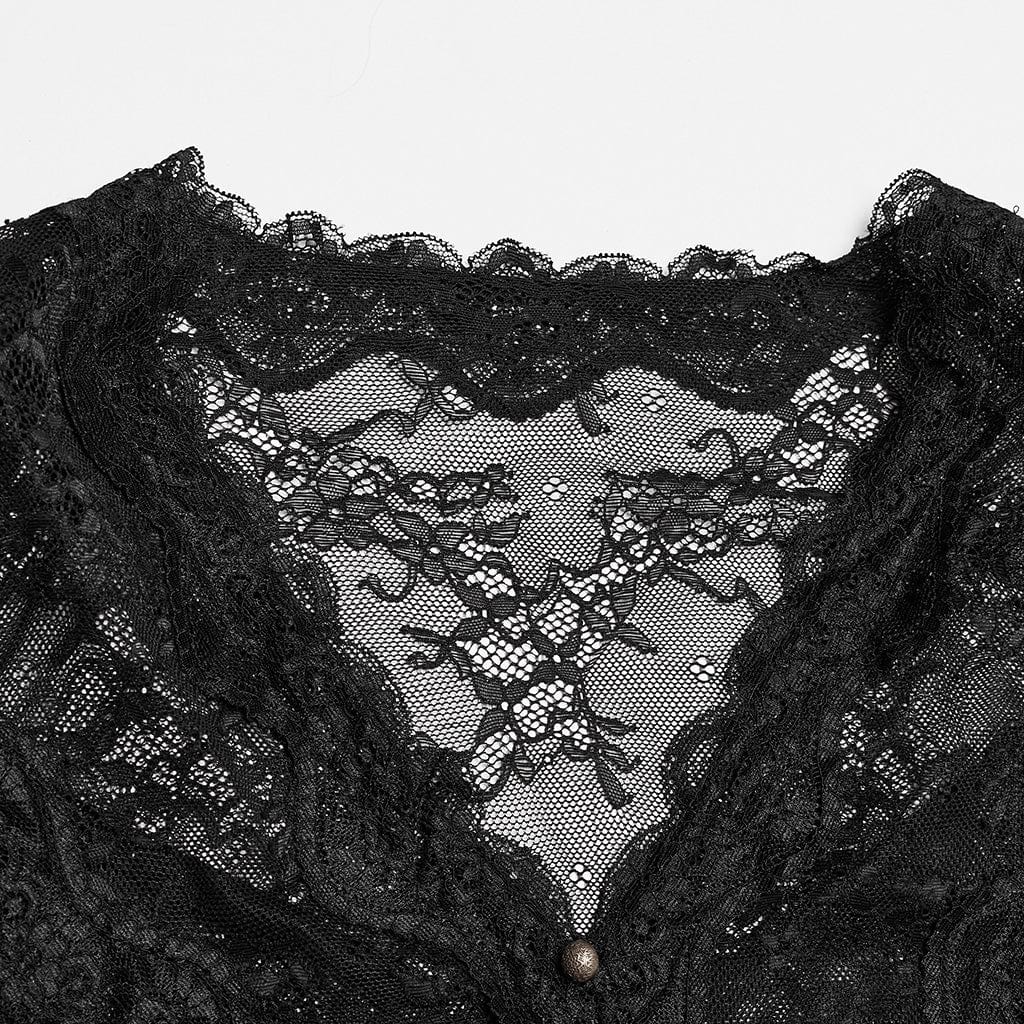 PUNK RAVE Women's Gothic Plunging Lace Shirt