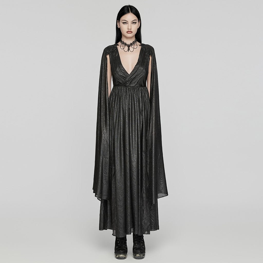 PUNK RAVE Women's Gothic Plunging Lace-up Ball Gown Dress