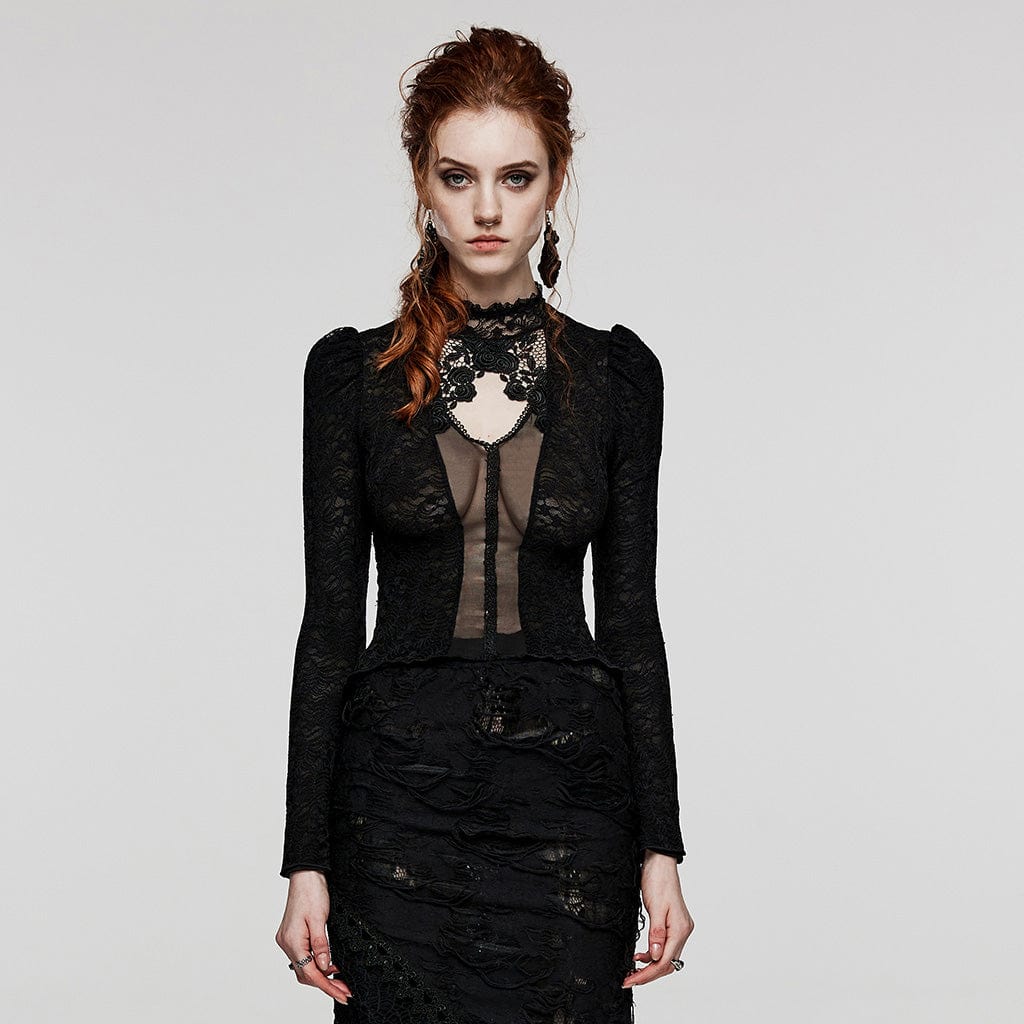 PUNK RAVE Women's Gothic Plunging Lace-up Lace Shirt