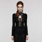 PUNK RAVE Women's Gothic Plunging Lace-up Lace Shirt