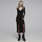 PUNK RAVE Women's Gothic Plunging Mesh Splice Cutout Dress