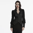 PUNK RAVE Women's Gothic Plunging Puff Sleeved Lace-up Shirt