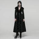 PUNK RAVE Women's Gothic Plush Splice Turn-down Collar Floral Printed Coat