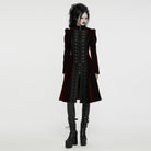 PUNK RAVE Women's Gothic Puff Sleeved Floral Embroidered Coat Red