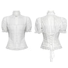 PUNK RAVE Women's Gothic Puff Sleeved Lace Hem Shirt