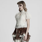 PUNK RAVE Women's Gothic Puff Sleeved Lace Hem Shirt