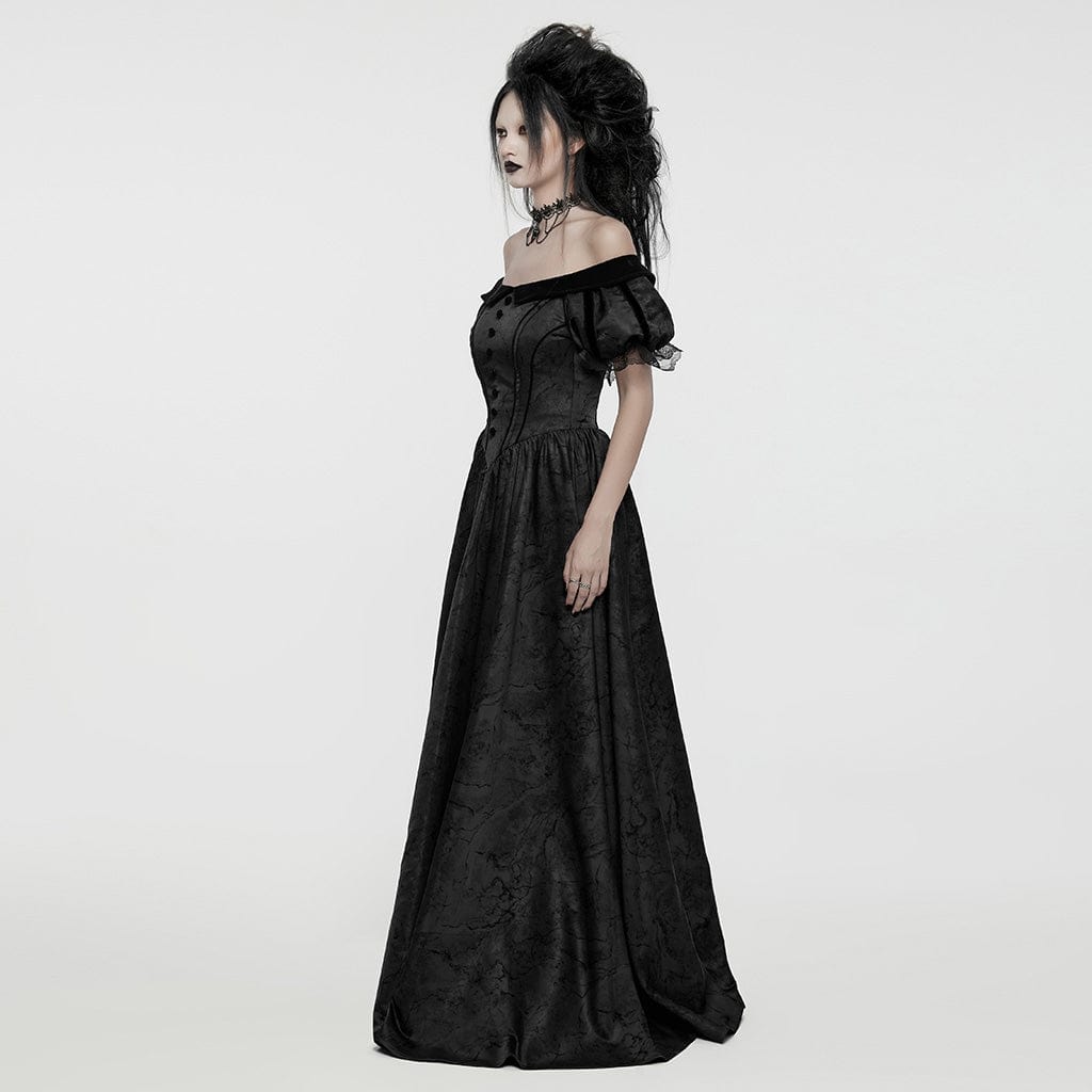 PUNK RAVE Women's Gothic Puff Sleeved Lace-up Formal Dress Black