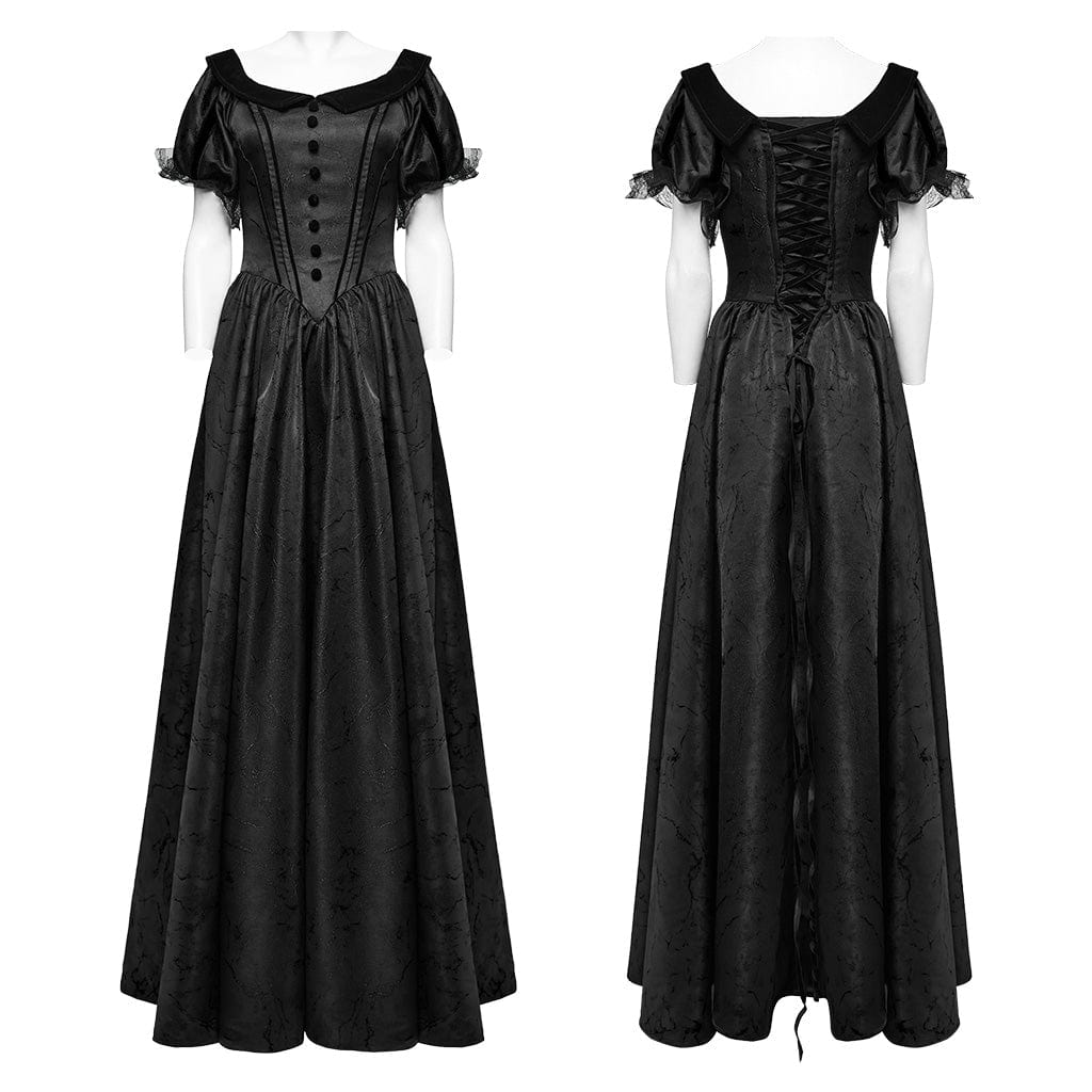 PUNK RAVE Women's Gothic Puff Sleeved Lace-up Formal Dress Black